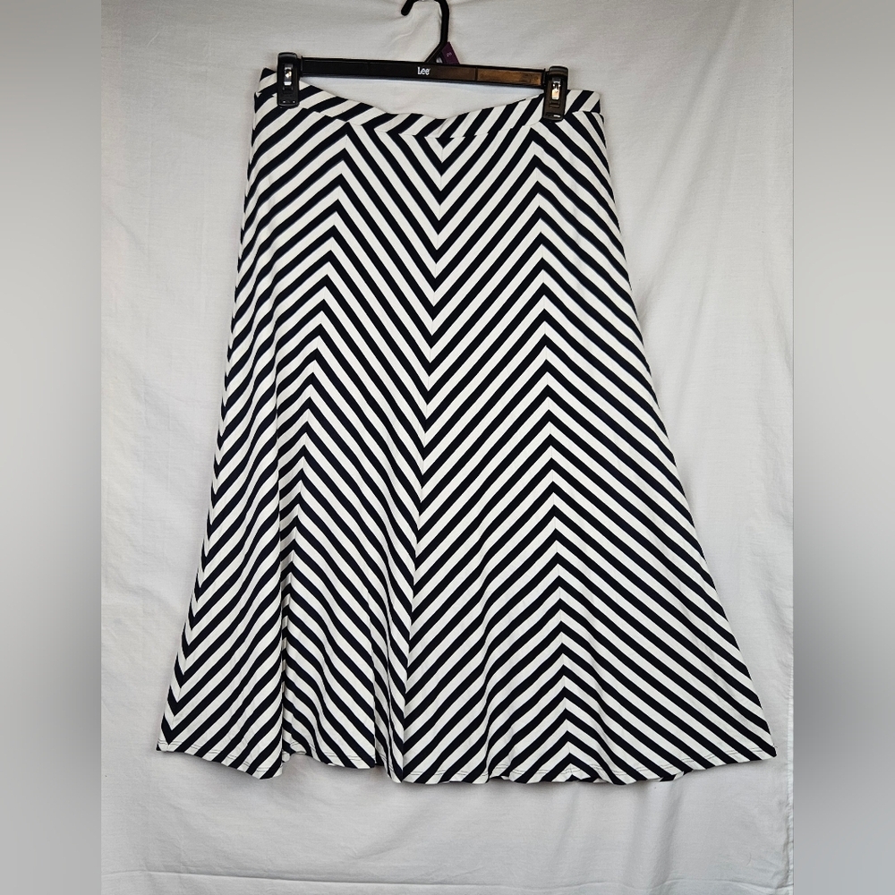 Viyella Women's Navy Blue Stripped Maxi Skirt ‎ Sz L Nautical Classic Resort